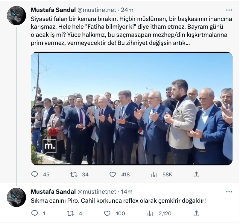 mustafa sandal dan kemal kilicdaroglu na mezarlikta soylenen sozler icin yorum